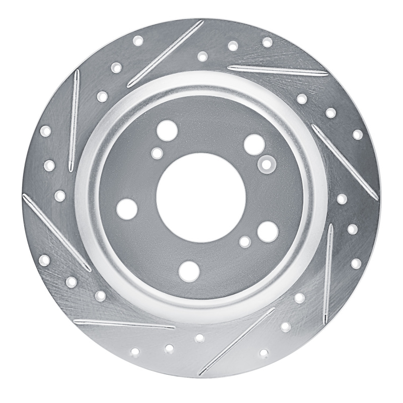 Acura Integra Brake Rotor (1) - Rear Left - R1 Concepts - Drilled & Slotted - Silver - `17-`25